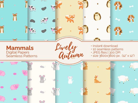 10 Mammals Digital Seamless Patterns: A Versatile Design Resource
