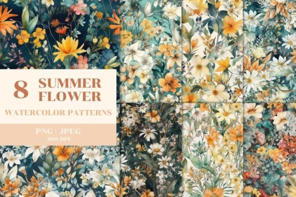 8 Summer Flower Patterns Illustration