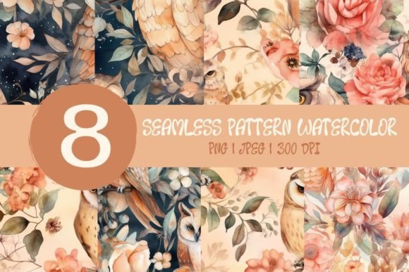 8 Watercolor Owl Seamless Patterns for Your DIY Project and Creative Workflows
