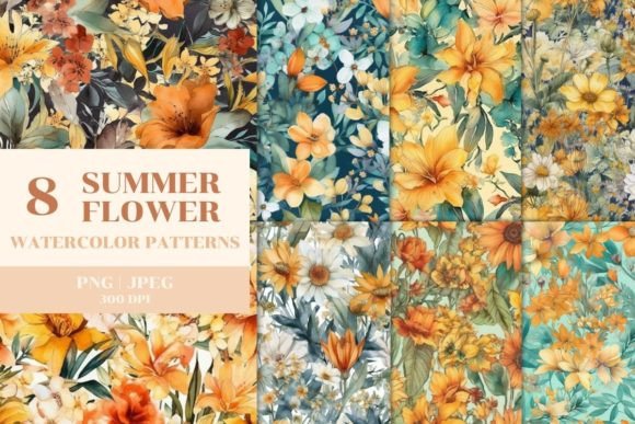 8 Watercolor Summer Flower Patterns for Creative Projects