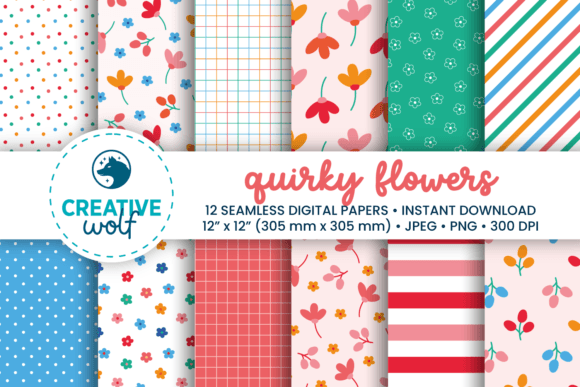Bright Quirky Flowers Seamless Patterns