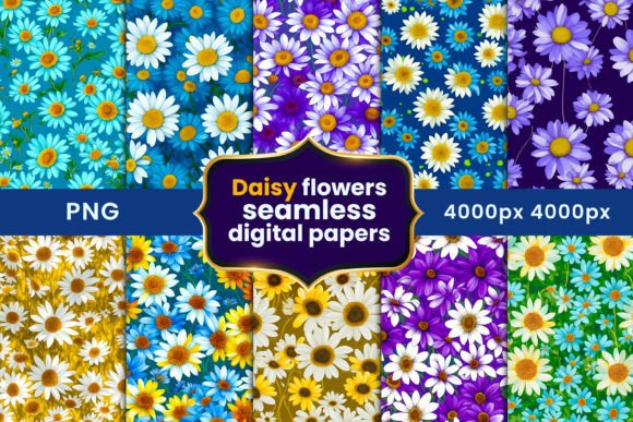Daisy Flowers Seamless Patterns Bundle