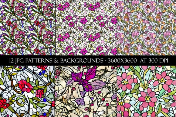 Stained Glass Floral Seamless Patterns for Creative and Commercial Use