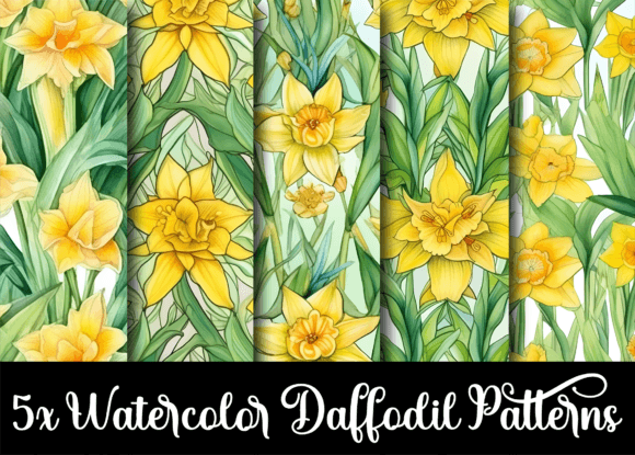 Watercolor Daffodil Flower Patterns